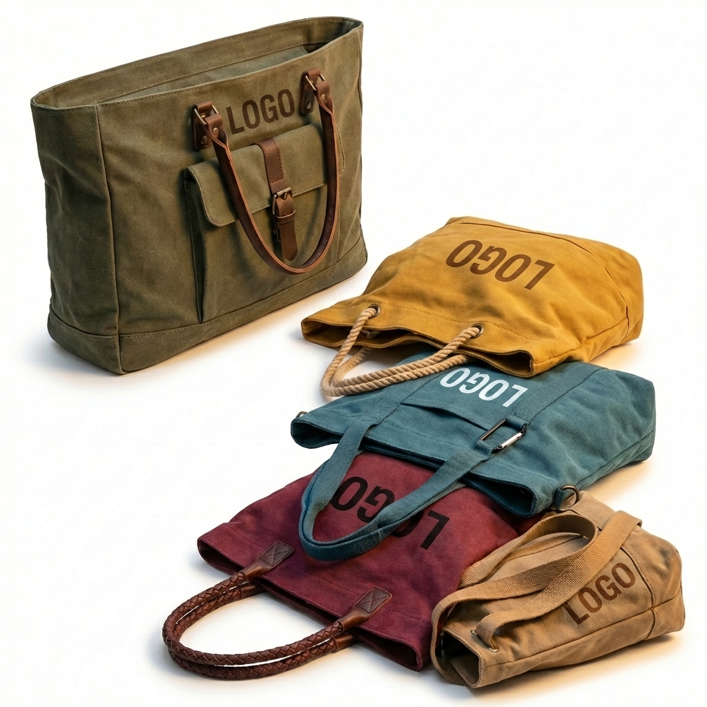 Canvas Utility Tote Collection with Varied Designs