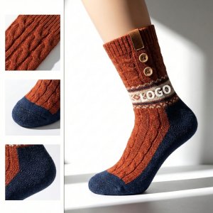 Cable-Knit Cabin Socks with Fleece Lining & Accents