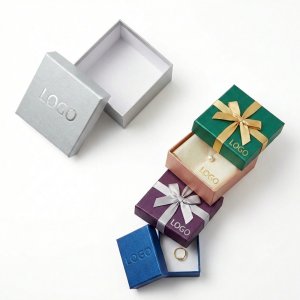 Compact Square Cardboard Jewelry Gift Box with Ribbon Accent