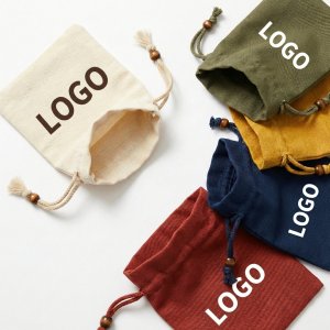 Canvas Drawstring Storage Pouch with Bead Accents