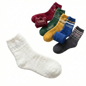 Ultra-Soft Plush Coral Fleece Lounge Socks with Decorative Accents